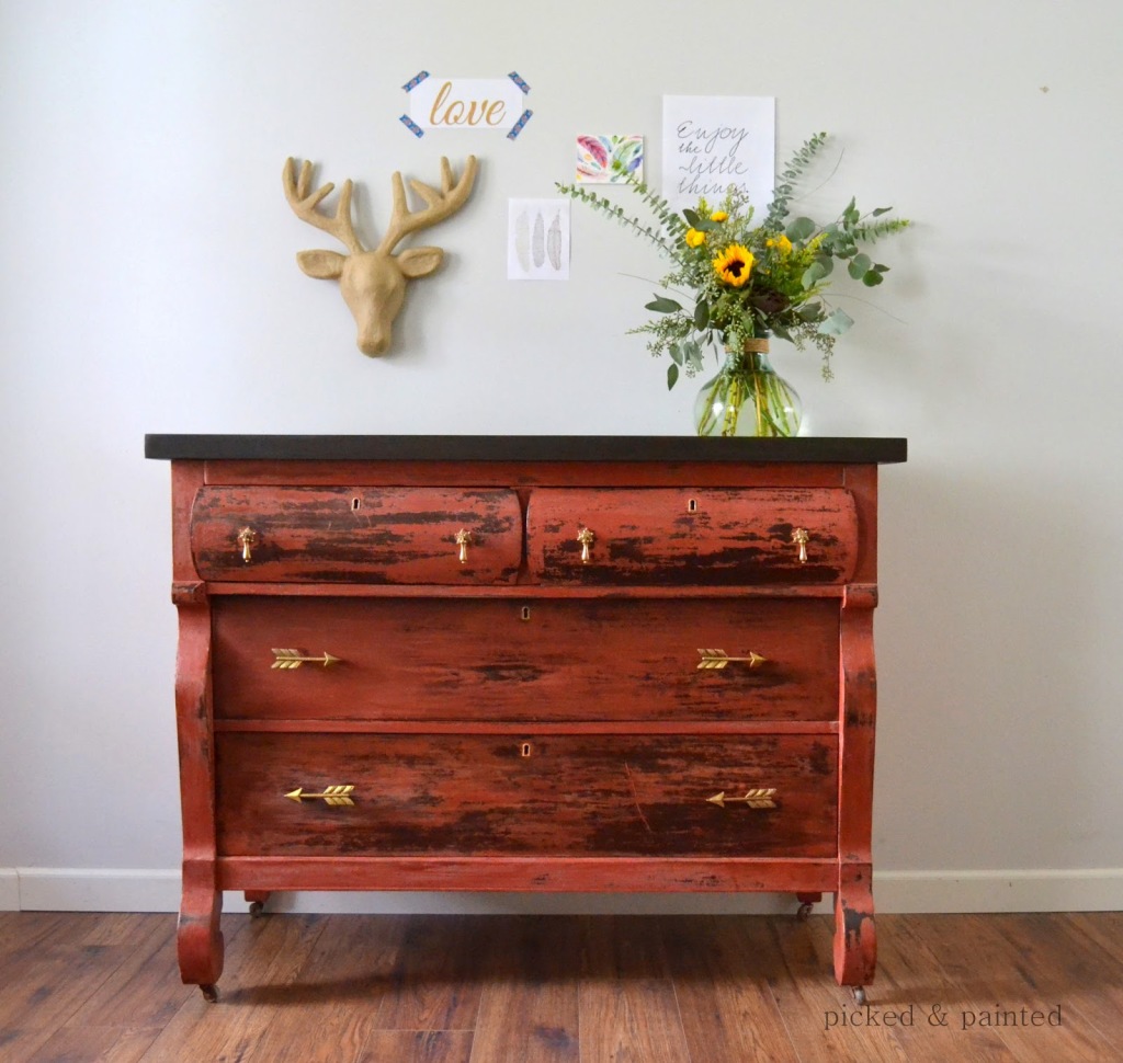 salem red old fashioned milk paint picked and painted empire dresser