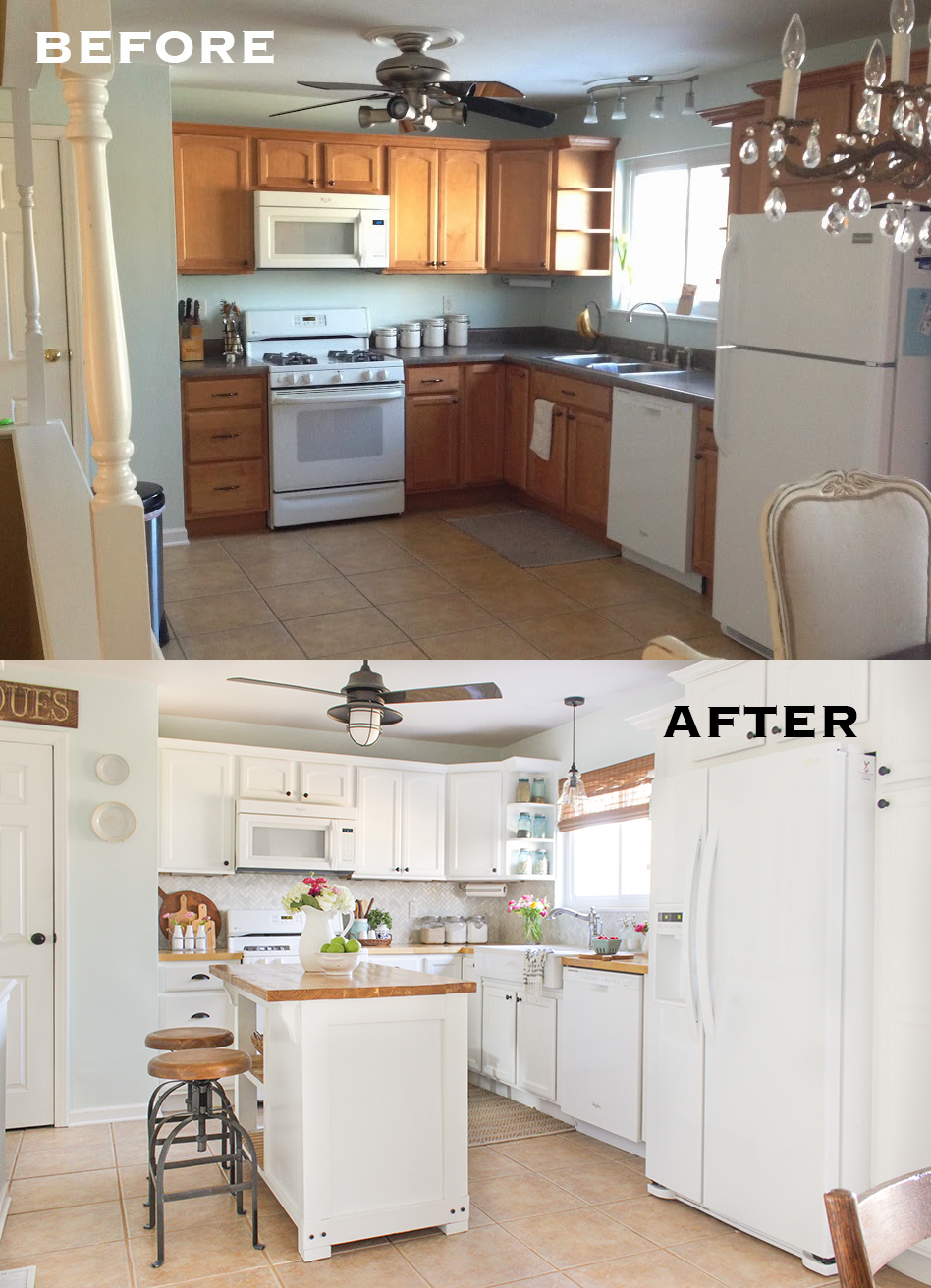 kitchen before after remodel small farmhouse makeovers budget makeover renovations renovation diy reveal kitchens style pretty interiors shadesofblueinteriors remodeling painted
