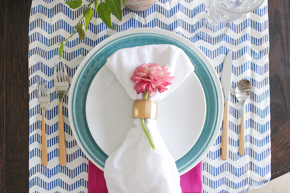 Blue, Teal, Pink and Gold Place Setting