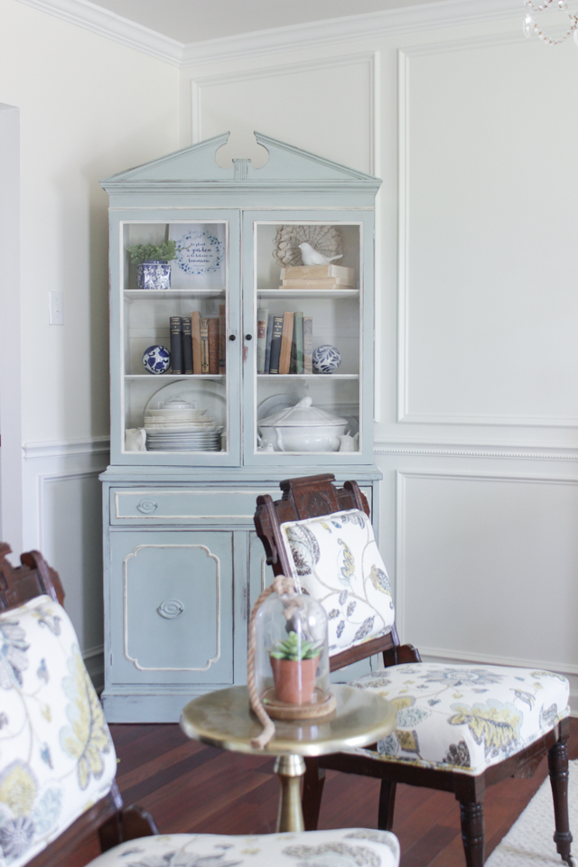 Cozy Spring Home Tour - Corner Cabinet and floral eastlake chairs