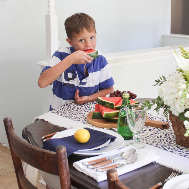 Watermelon eating on summer tablescape