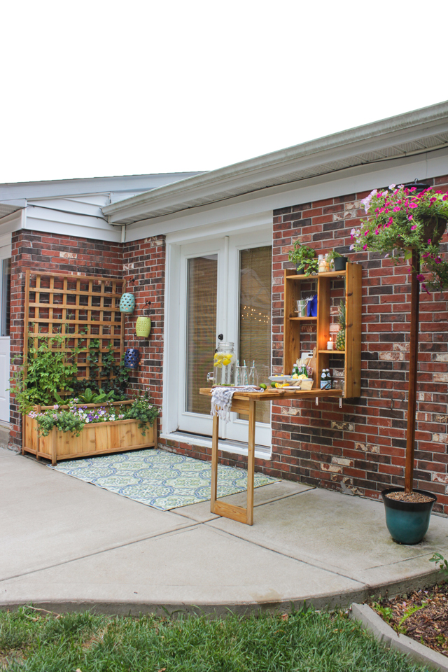 Outdoor murphy bar and planter with trellis