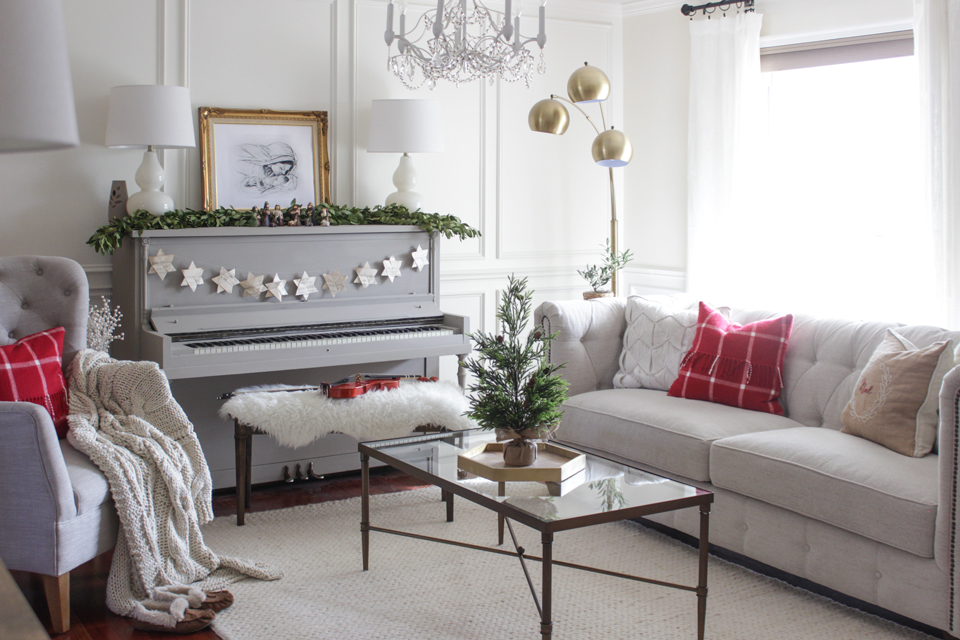 Christmas Formal living room with pops of red