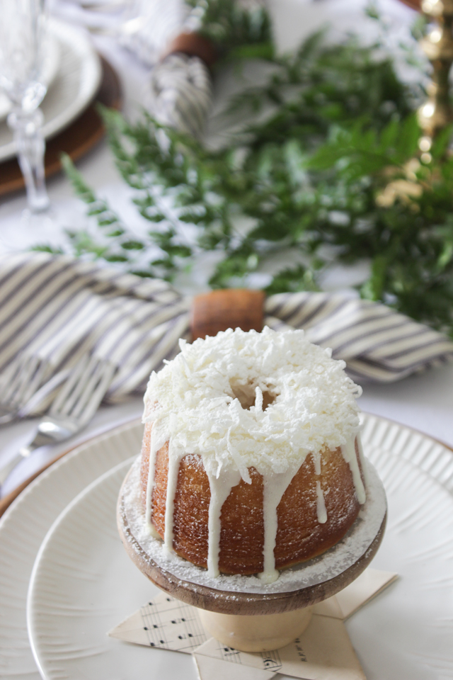 Coconut topped mini cake for Christmas place setting