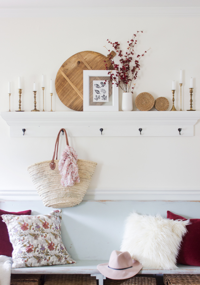 Burgundy and pink fall entry way styling inspiration