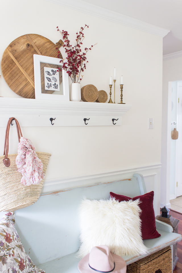 Burgundy fall entry way styling inspiration