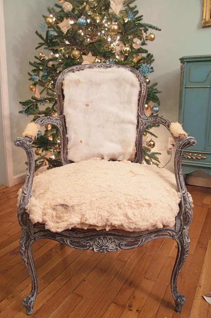 White washed chair frame with dry rubbed distressing