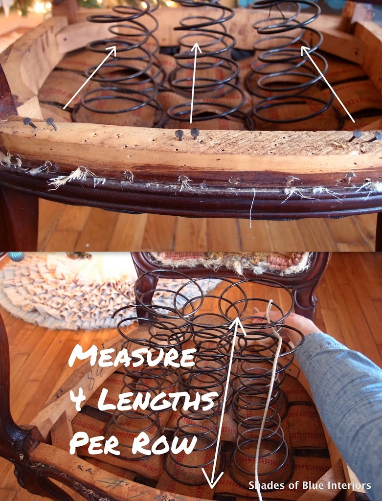 Measuring string for re-tieing springs on french chair