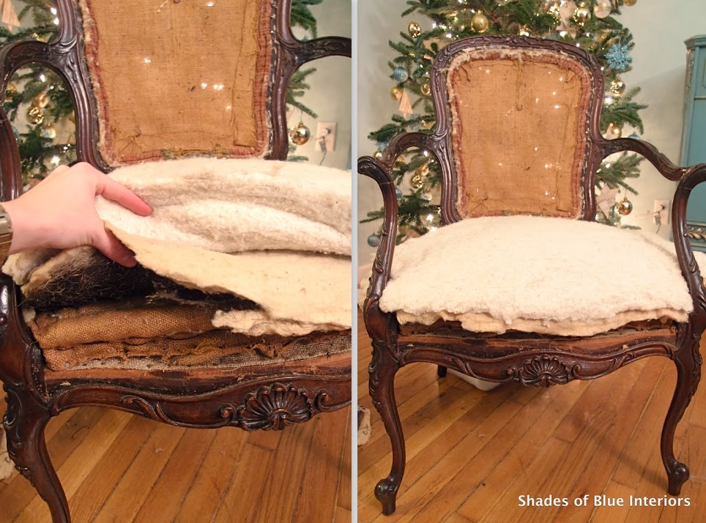 Adding layers of batting back to french chair seat
