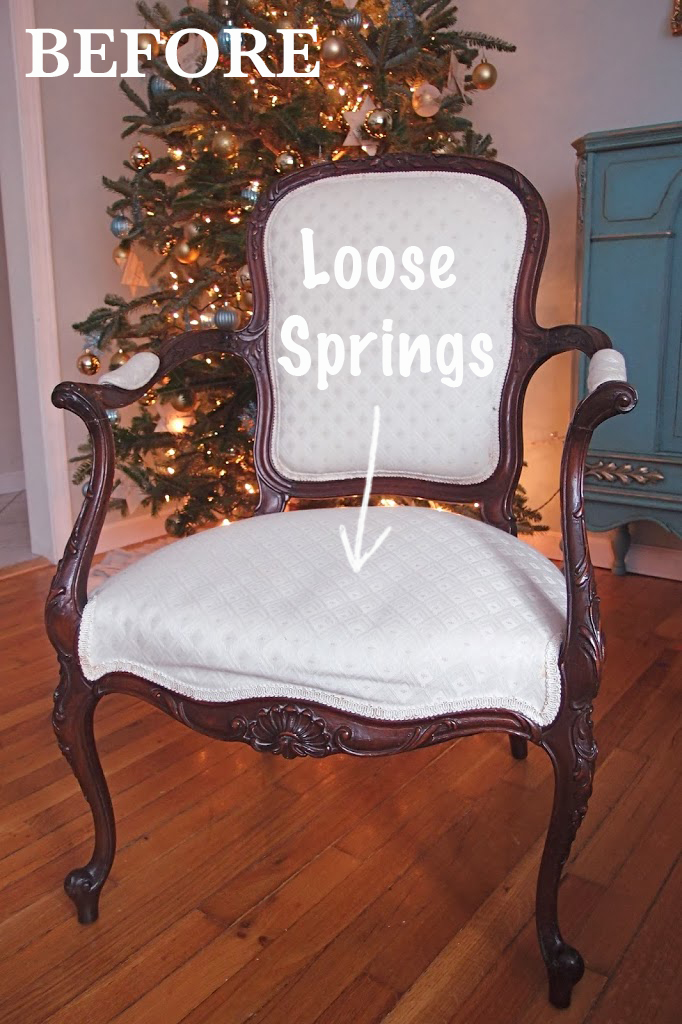 Before of french chair with loose springs