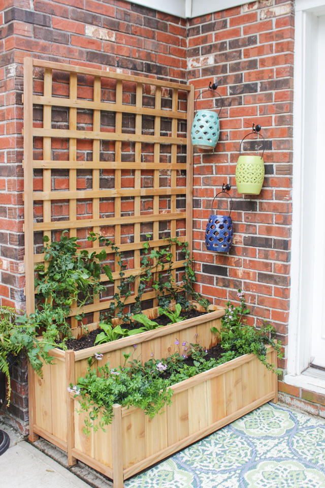 tiered planter with trellis - shades of blue interiors