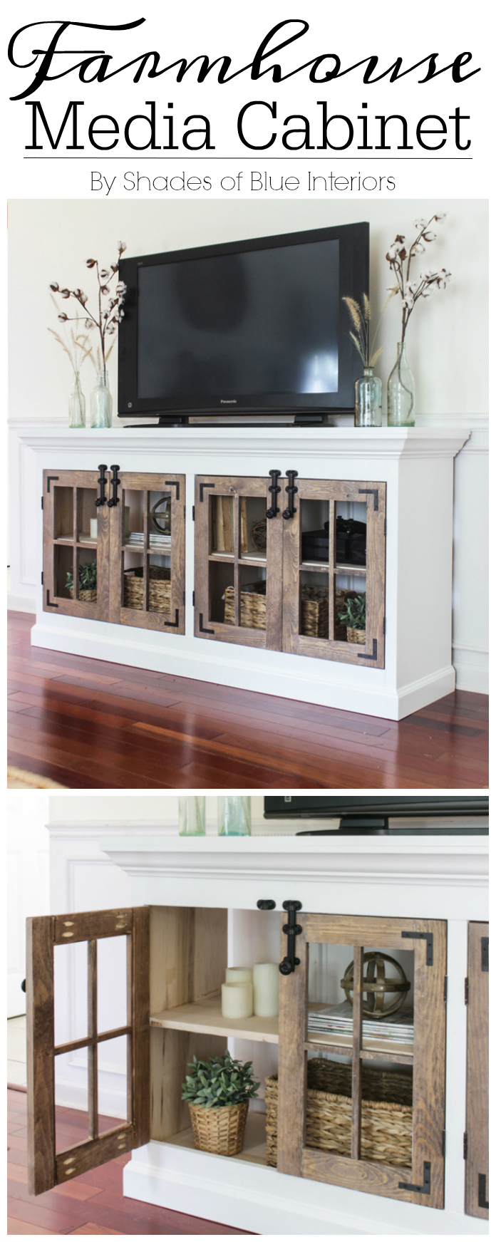 Farmhouse Media Cabinet with free build plans
