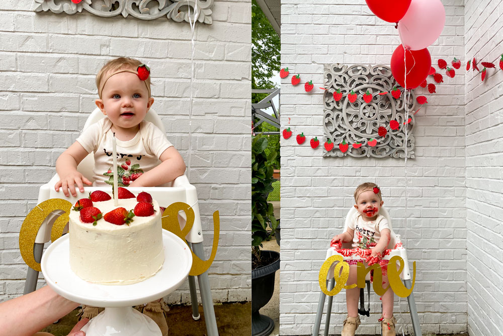 MEHOFOND Strawberry Theme 1st Birthday Party Decoration Backdrop for 1 Years Old Girl A Berry Sweet One Photography Background Cake Table Gift Table Photo Props Banner Supplies Vinyl 7x5ft 
